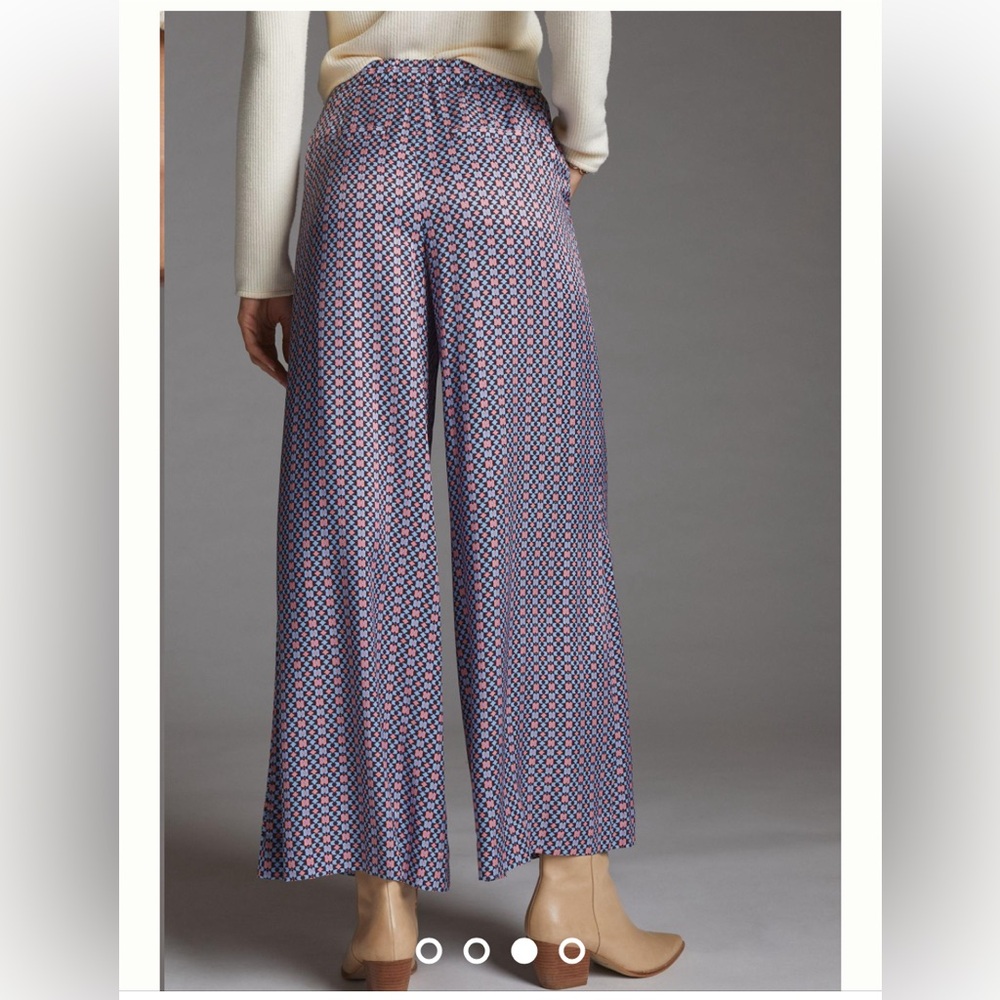 Anthropologie Maeve Wide Leg Pants in light blue/pink pattern - Picture 9 of 9